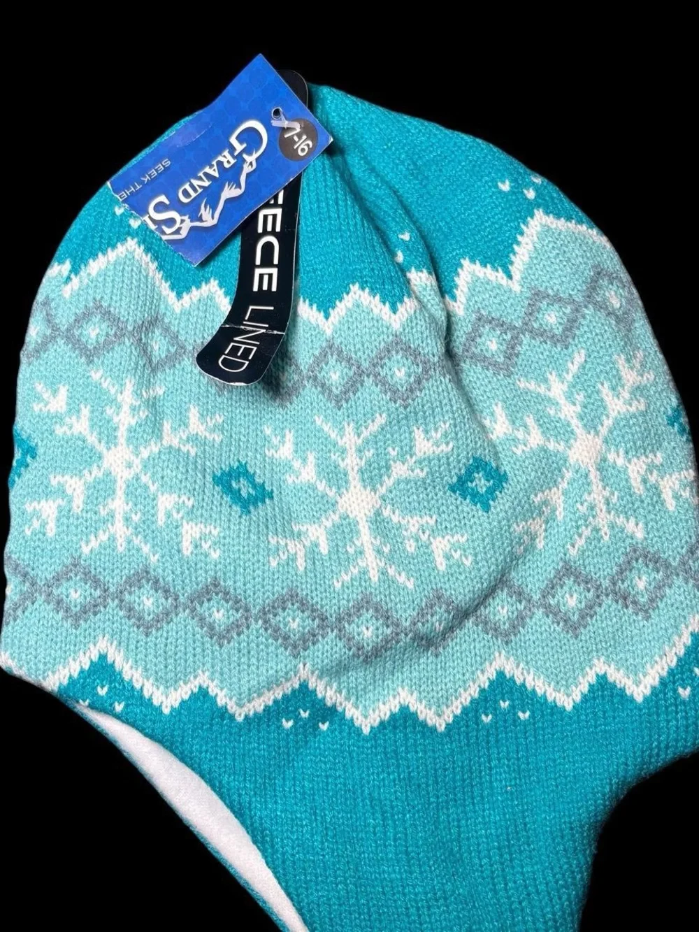 Kids Turquoise Snowflake Earflap Hat - Unbranded